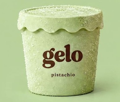 The pistachio gelo pint, frosted green with a scalloped lid.